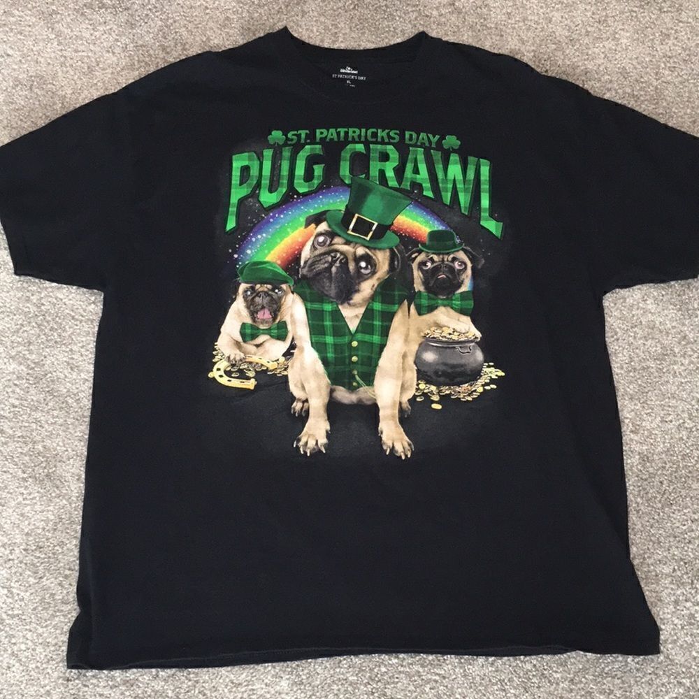 Black men’s St Patrick’s paddy day Pug Dog Crawl Irish pot of gold t shirt XL